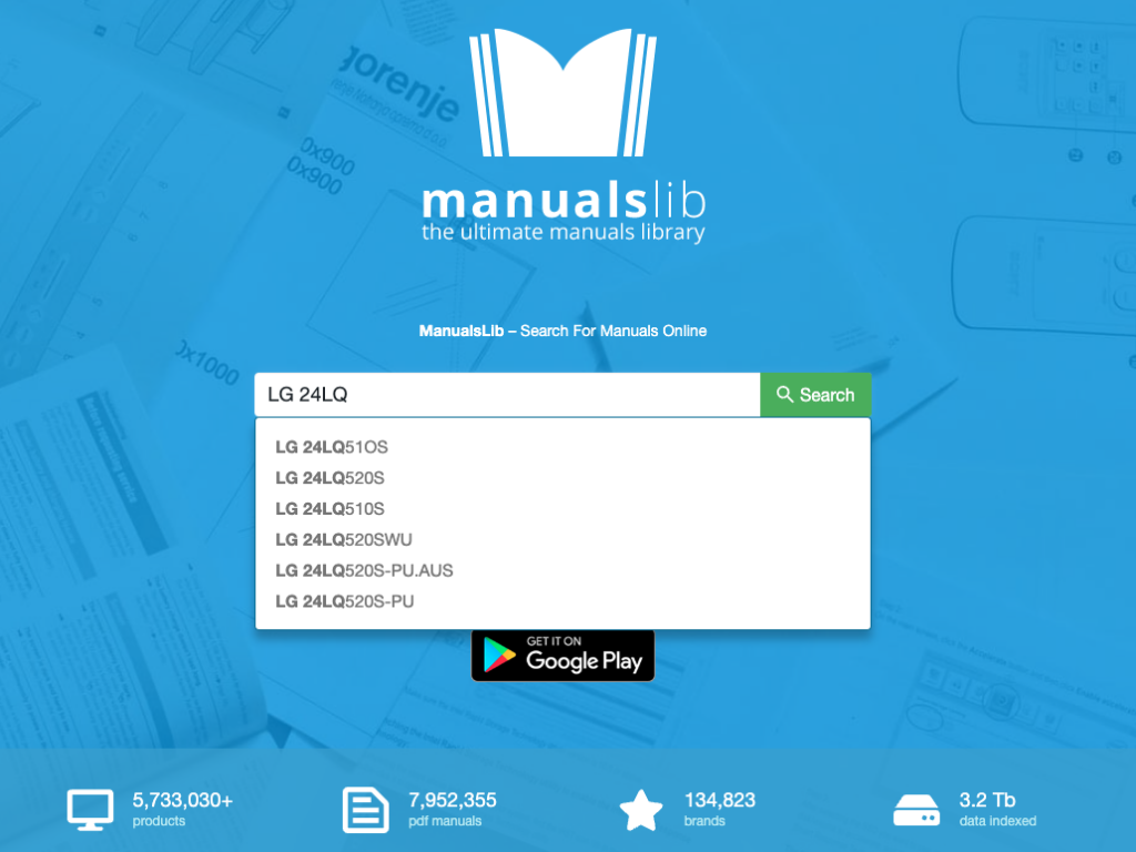 use manuals lib to search for produt manuals online
